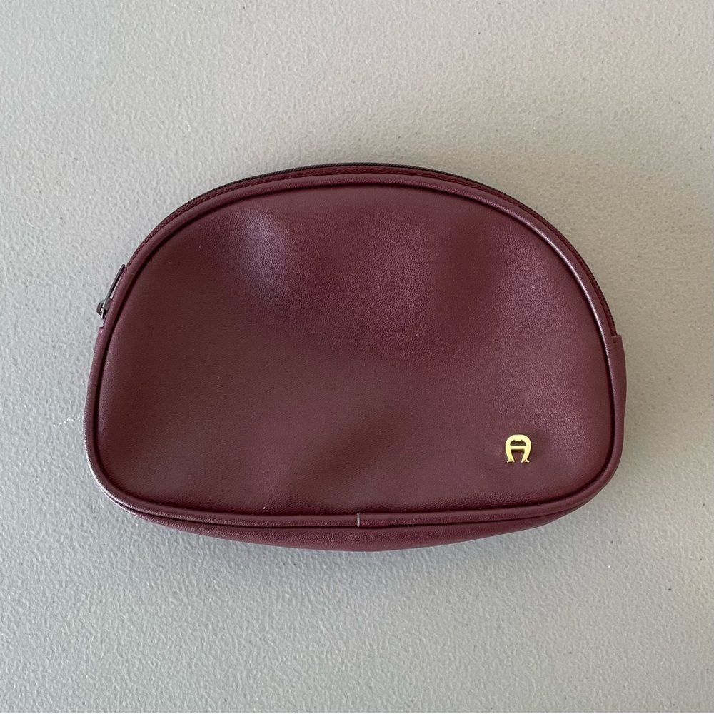 Vintage Etienne Aigner Maroon Leather Pouch with Metallic Detail
